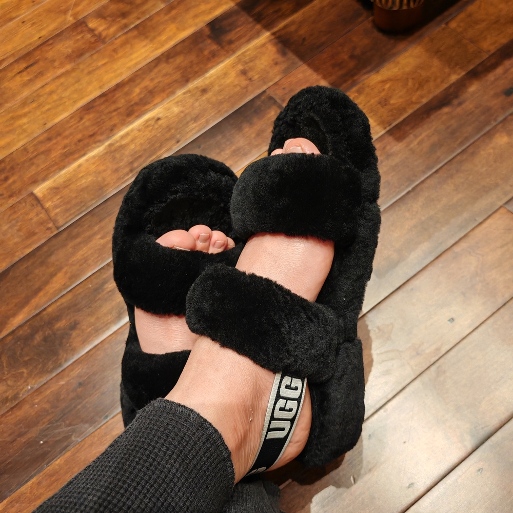 UGG Black Fluffy Oh Yeah Open-Toe Slippers